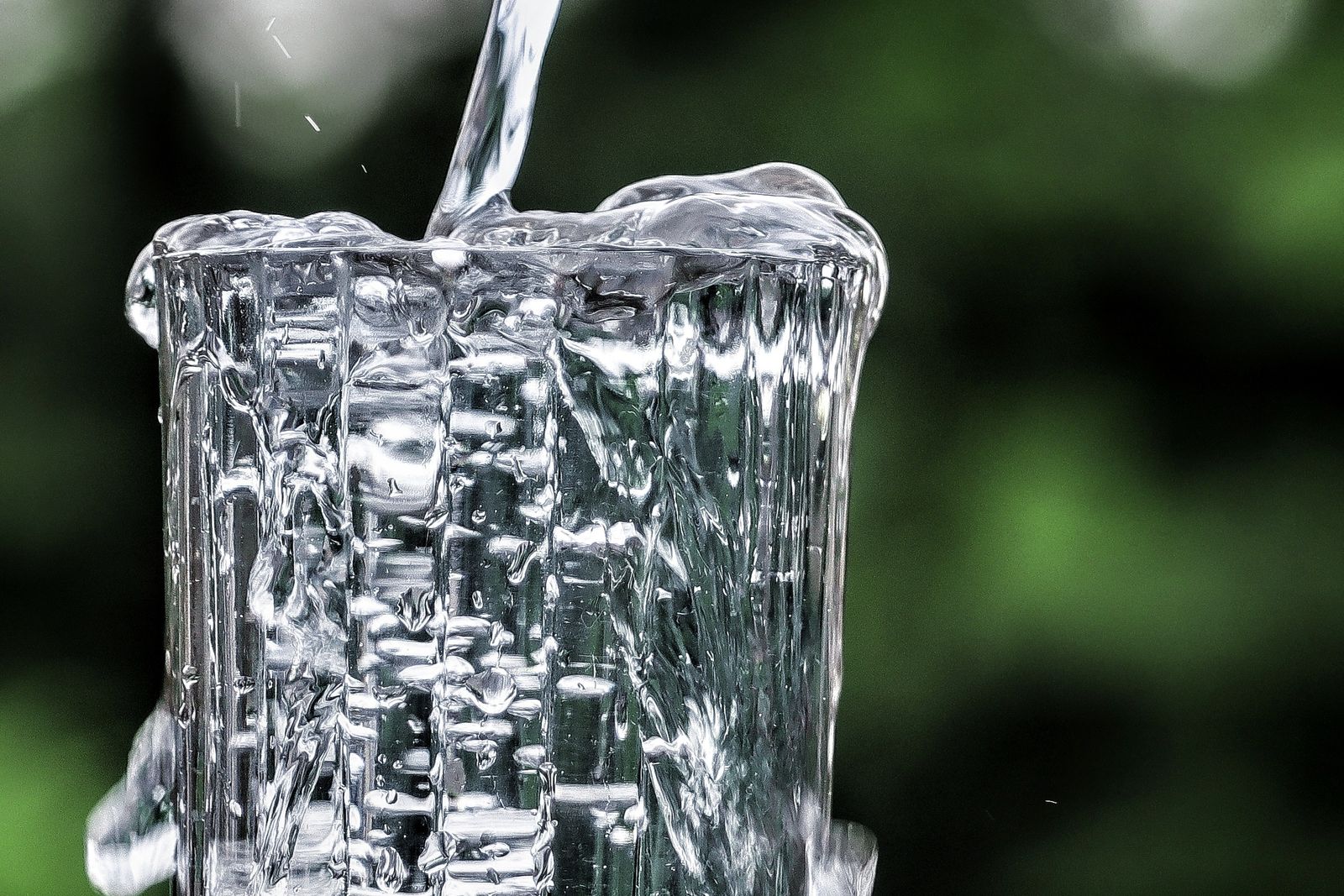 Water being poured into a clear glass.